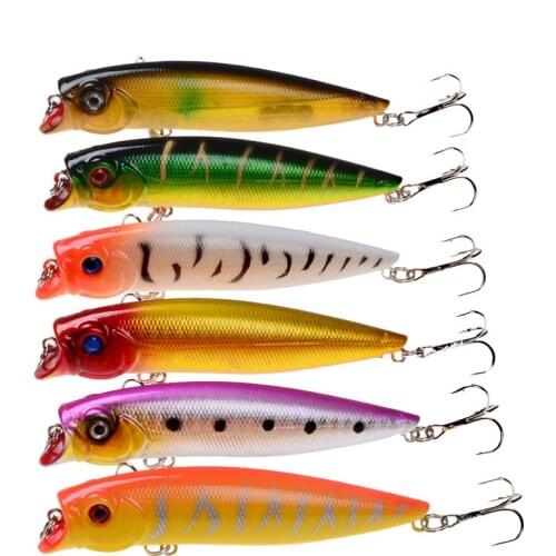3D Eye Wobbler Topwater Popper Bionic Bait 6Pcs/set Fishing Lures 9cm/11g Artificial Floating ABS Plastic Hard Bait 6# With Hook