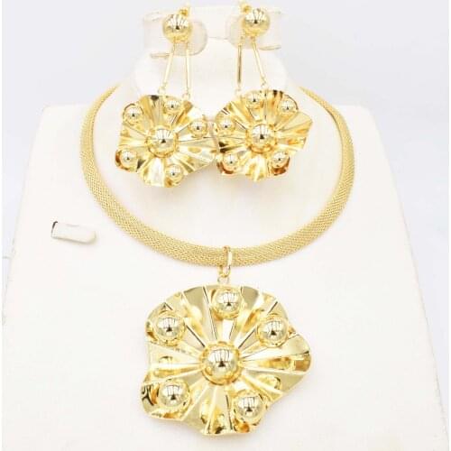 High Quality Ltaly 750 Gold color Jewelry Set For Women african beads jewlery fashion necklace set earring jewelry