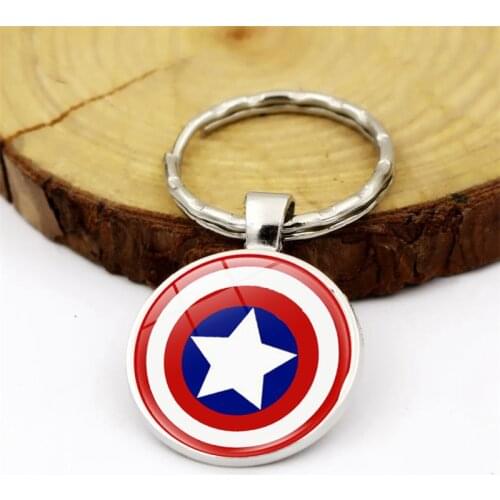 WG 1pc Superhero Captain America Time Gem&stone Cabochon Keychain Pendant Metal Keyring Accessories For Friendship Jewelry