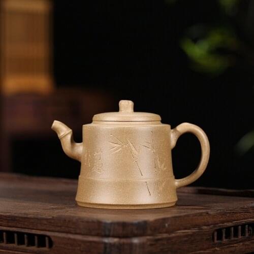 Yixing manufacturer wholesale custom gift sesame period of mud all hand carved painting bamboo pot to promote