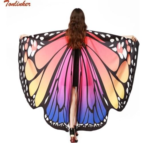 Women Butterfly Wing Cape Peacock Fabric Female Butterfly Wings Shawl Scarves Ladies Nymph Poncho Costume Accessory