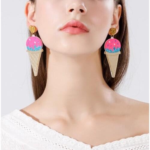 Hot Summer Super Lovely Colorful Ice Cream Acrylic Drop Earrings for Female Long Tassel Shining Glitter Powder Heart Earrings