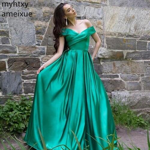 Plus Size 2020 Dark Green Long Prom Dresses Off The Shoulder Full Length Elegant Women Wedding Party Gowns Cheap Occasion Dress