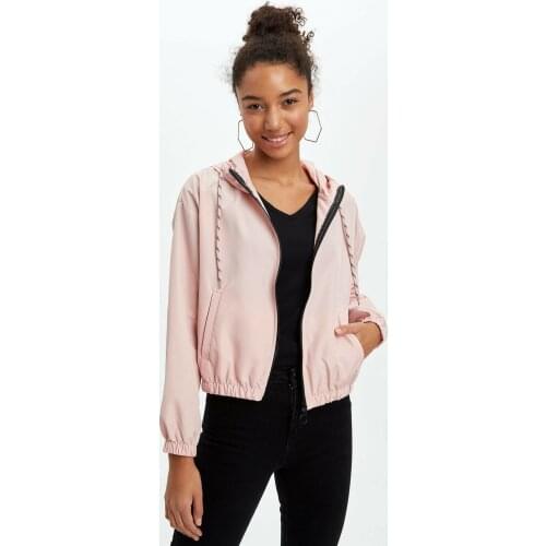 2021 Summer Womens Pink Hooded Zipper Coat