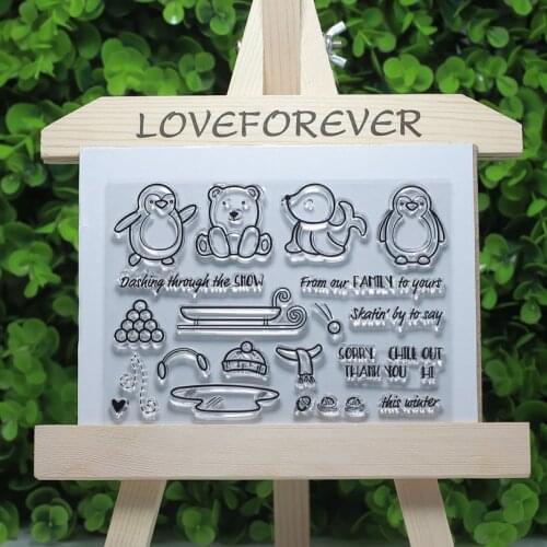 Winter equipment penguin bear hat transparent clear stamps for Scrapbooking/Card Making/Stamp set stationery Decoration Supply