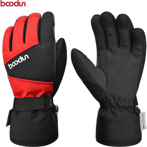 Boodun Winter Warm Thicken Ski Gloves Children Windproof Waterproof Mittens Adjustable Cycling Climbing Snowboard Snow Gloves