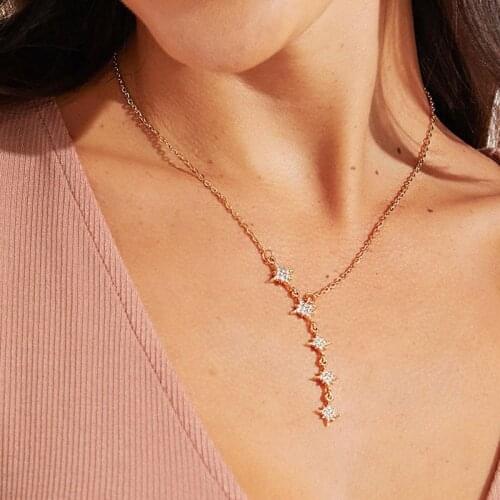 1 Pcs Women Fashion Necklaces Gold Crystal Star Pendant Clavicle Girl Simple Party Necklace Jewelry Accessories Lovers Gift