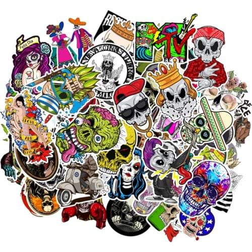 100PCS Horror Funny Skull Graffiti Fashion Style Stickers Skateboard Suitcase Guitar Luggage Laptop Sticker Kid Classic Toy F3