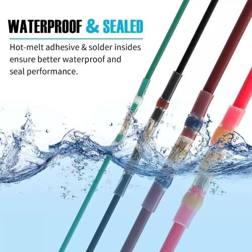 100Pcs Heat Shrink Butt Wire Connectors AWG 16-14 1.5-2.5mm2 Blue Waterproof Insulated Automobile Wire Cable Terminals