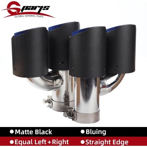 2PCS Car H Type 3k Carbon Matte Grilled Blue Dual Exhaust Pipes Tailpipe Rear Muffler Equal Tail Tips Auto Styling Universal