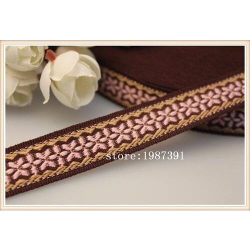 20yards/lots wide 1.8cm Woven Jacquard Ribbon flowers pattern brown background LS-5323