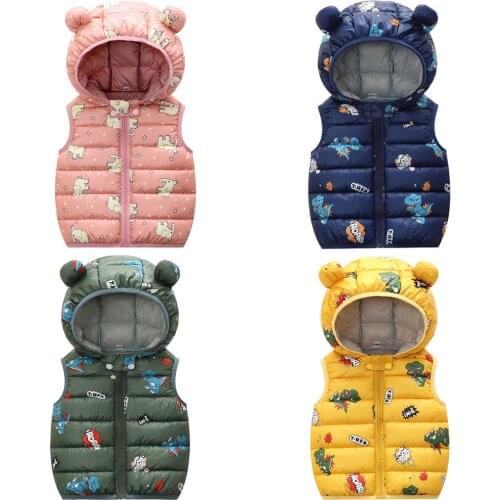2021 Toddler Baby Girls Boys Vest Autumn Winter Warm Down Hooded Waistcoats For Kids 5 Color Children Jacket Birthday Present