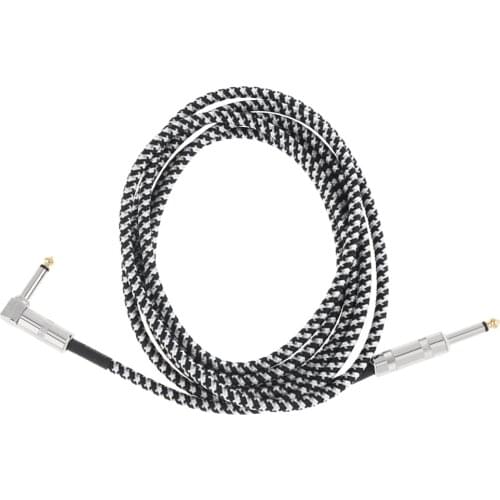 3m 10ft Durable Mono Cable Audio Male to Male Black White Wove Coat Wire Copper Cord 6.3mm Plug for Electric Instruments