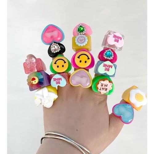 90s Aesthetic Rainbow Heart Letter Ring for Women Cartoon Cake Handmade DIY Vintage Rings Charms Y2K Jewelry New 2021 Wholesale