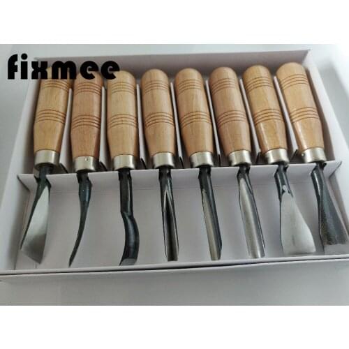 Free Shipping, Big Size 8Pcs Woodpecker Dry Hand Wood Carving Tools Chip Detail Chisel Set Knives tool