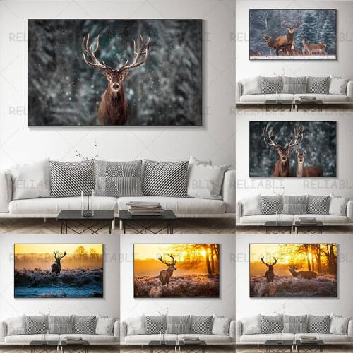 RELIABLI ART Deer Animal Pictures Canvas Painting Modern Home Decoration Wall Art Picture For Living Room Bedroom NO FRAME