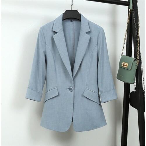 Tailored Collar Black Apricot Blue White Ramie Cotton Yarn Fashion Blazers Business Suit Women Spring Summer Short jacket