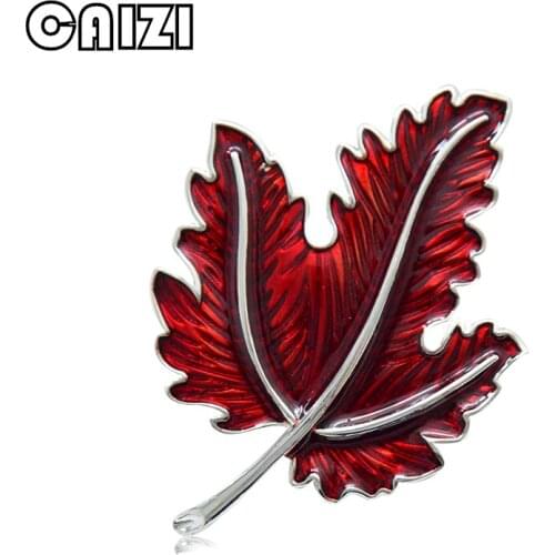 CAIZI New Arrival Red Maple leaf Brooch Plant Brooch For Women Beautiful Broche Wedding Jewelry Clothes Accessories Party Gifts