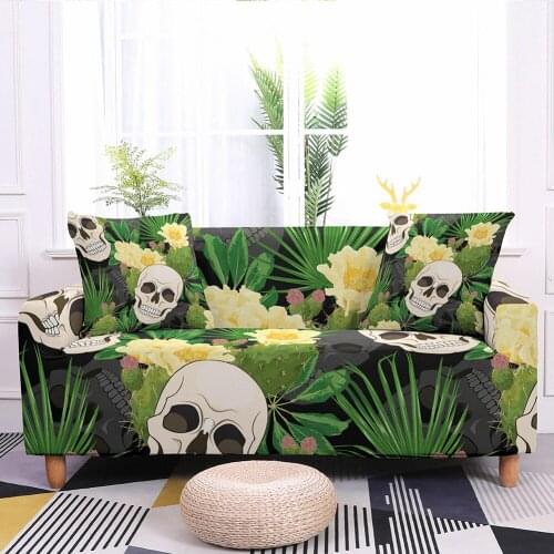 Skull Stretch Sofa Cover Elastic All-inclusive Couch Cover For Different Shape Sofa Armchair L-Style Sectional Sofa 1/2/3/4 Seat