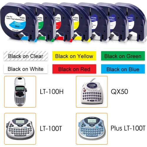 Absonic 12mm 12267 91201 91200 91202 91203 91204 91205 Label Tape for Dymo Letratag Compatible Dymo LT-100H LT-100T Label Maker