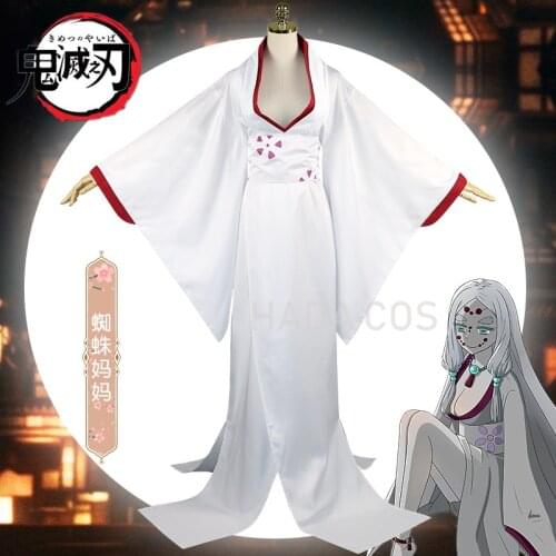 Anime Demon Slayer Spider Mom Kimetsu Cosplay Rui Costume White Kimono Unform Spider Ghost Mom Cosplay Halloween Costume