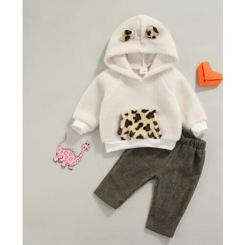 Ma&Baby 3-24M Newborn Infant Baby Girls Boys Clothes Set Cute Leopard Pocket Sweatshirt Tops Corduroy Pants Autumn Costume DD88