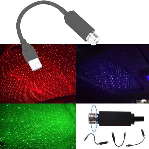 LED Car Roof Star Night Lights Mini USB Powered Laser Projector Light Vehicle Interior Ambient Atmosphere Galaxy Lamp Decoration