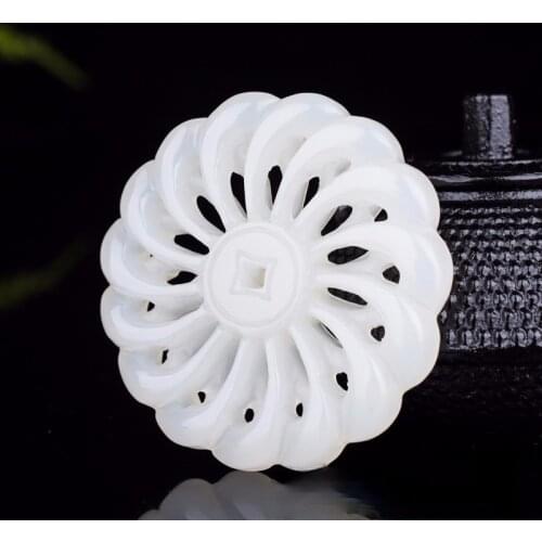 Hot Selling Natural Men Women Hand-Carved Double Side Hollowed Out Lotus Jade Pendant Jewelry Necklace Charm Amulet Gifts Unisex