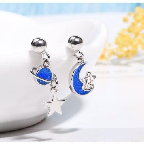 Fashion Personality Creative Blue Moon Star Heavenly Body Dangle Earrings for Women Jewelry Gifts