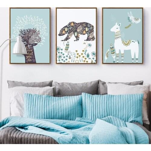 Cartoon Polar Bear TreeAnimal Nordic Art Canvas Poster Minimalist Print Watercolor Wall Picture Modern Home Kids Room Decoration