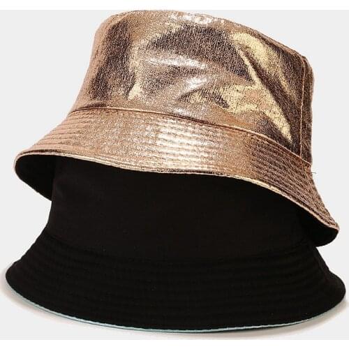 Bucket Hat Men Women Autumn Summer Sun Beach Reversible PU Wide Brim Hip Hop Holiday Outdoor Accessory For Teenagers