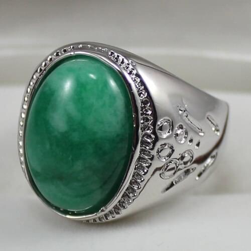 Noble13X18MM Green Korean Jades Jewelry Mens Ring