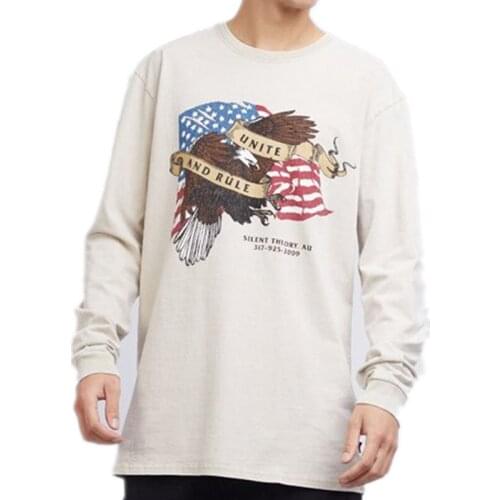 Mens High Street Motorcycle Eagle USA Flag Long Sleeve T Shirt (Thick and Heavy)