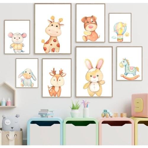 Hot Air Balloon Deer Rabbit Dog Animal Nursery Wall Art Canvas Painting Nordic Posters And Prints Wall Pictures Kids Room Decor