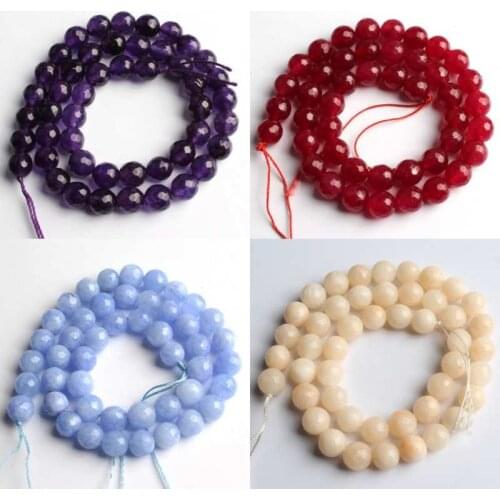 Natural Faceted Round Chalcedony Beads Purple/White /Blue /Red Beads For DIY Making Bracelet Necklace Jewelry 4/6/8/10/12/14mm