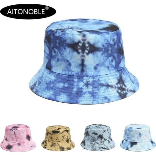 Aitonoble 2021 New Fashion Tie Dye Women Girls Bucket Hat Beach Sun Hat Outdoor Sports Travel Beach Caps Fishermen Hats