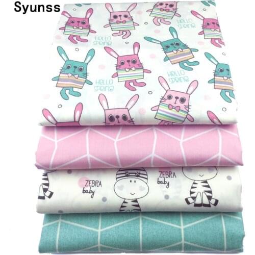 New Blue Pink Cartoon Grid Printed Cotton Fabric Telas Bundle DIY Patchwork Sewing Baby Toy Material Quilting Bedding Tecido