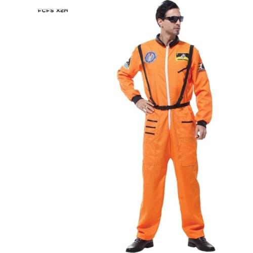 Orange Men Halloween Cosmonaut Costumes Adult Astronaut Jumpsuits Uniforms Cosplay Carnival Purim parade Masquerade Party dress