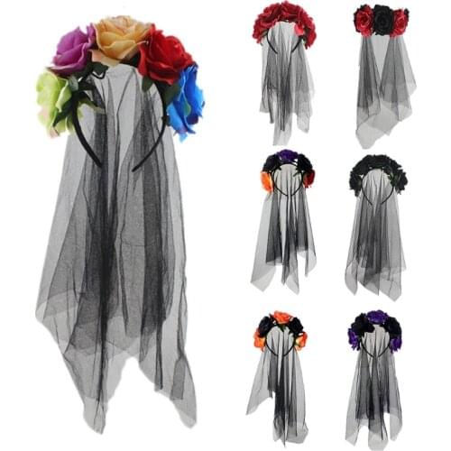 Mesh Veil Headband Flower Lace Headwear for Halloween Party Carnival Vintage Headwear Cosplay Headpiece Party Supplies