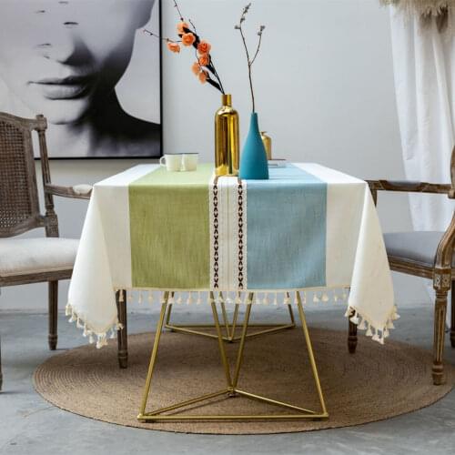 Nordic Style Western Table Cloth for Home kitchen Two-Color Stitching Cotton Linen Rectangular Tablecloth Christmas Decoration
