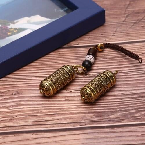 Tibetan Buddhism Chinese Sutra Cylinder Car Key Ring Pendant Lanyard Keychains