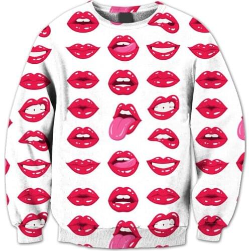 REAL American US SIZE Lips Effects Sublimation Print Plus Size Crew Neck Sweatshirt
