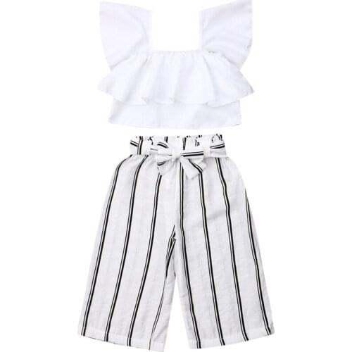 Toddler Baby Girl Floral Off The Shoulder Strap Top + Pleated Wide Leg Pants Summer Clothes Outfits Set