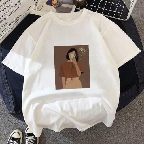 Woman Short Sleeve T Shirt 2021 Summer Graphic Tee Tops O Neck Oil Painting Aesthetic White T-Shirts Female Clothing