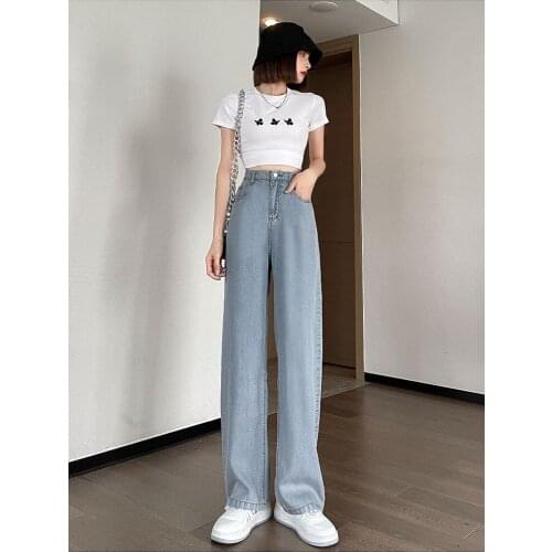 Ice Silk Wide Leg Jeans Womens Pants Summer Thin High Waist Sag Loose Straight Tube Mop Summer Tencel Pants