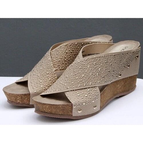 2021 Women Casual Wedge Sandals Slides Summer Stretch Fabric 8cm Heels Slippers Platform Zapatos de Mujer Shoes