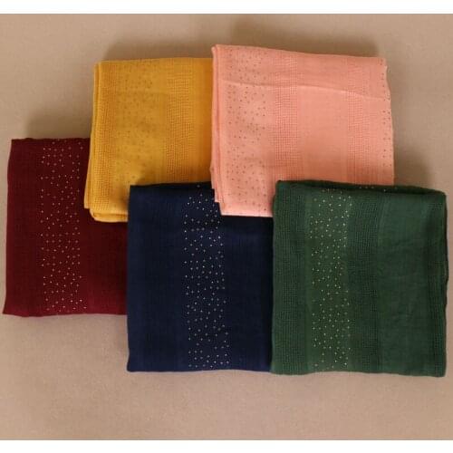 Womens plain diamond scarf solid color cotton scarves drilling plaid muffler headband wrap muslim scarves shawls 180*90cm