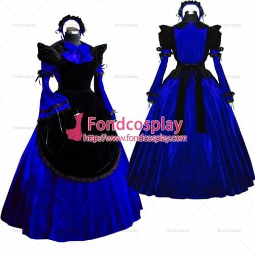 Sexy Sissy Maid Dress Blue Velvet Lockable Uniform Cosplay Costume Custom-made[G521]