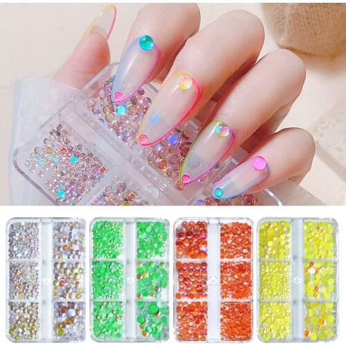 1Box Nail Art Rhinestones Mermaid Crystal Beads Aurora Pearl Mix 6 Size Symphony Nails Decoration 3D Glitter DIY Accessories