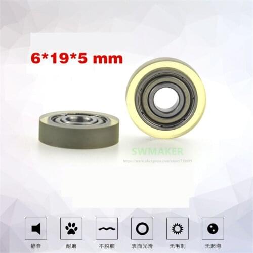 1pcs 6*19*5mm F type , coated polyurethane PU wheel, mute and transparent, 626 bearing pulley, Printer and drawer roller wheel